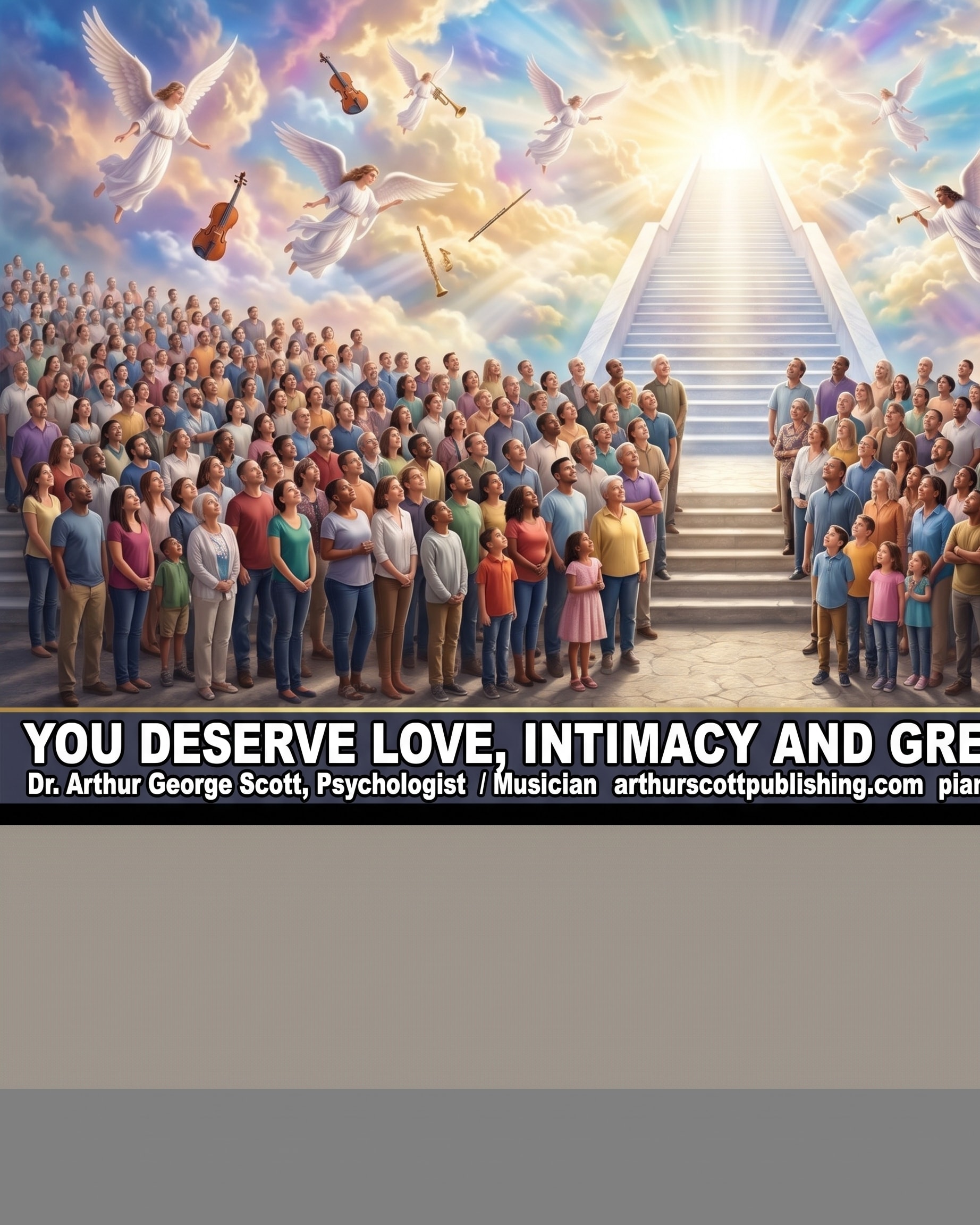 Diverse congregation ascending toward heavenly light — You Deserve Love, Intimacy and Greatness