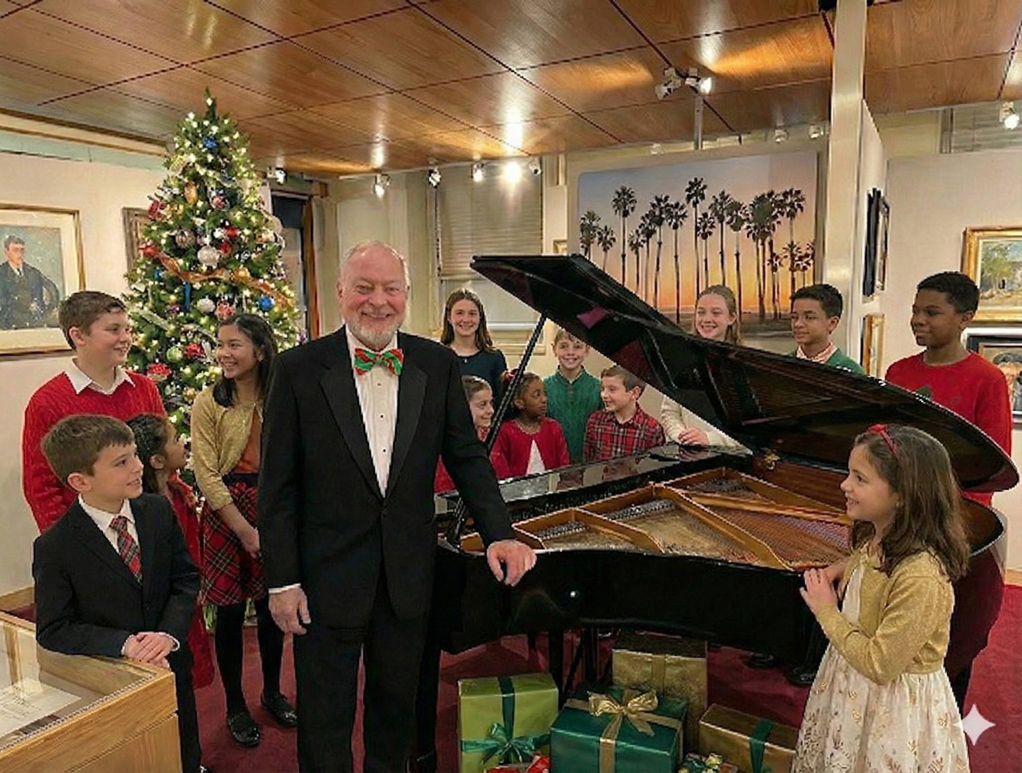 Dr. Arthur George Scott at the piano with children